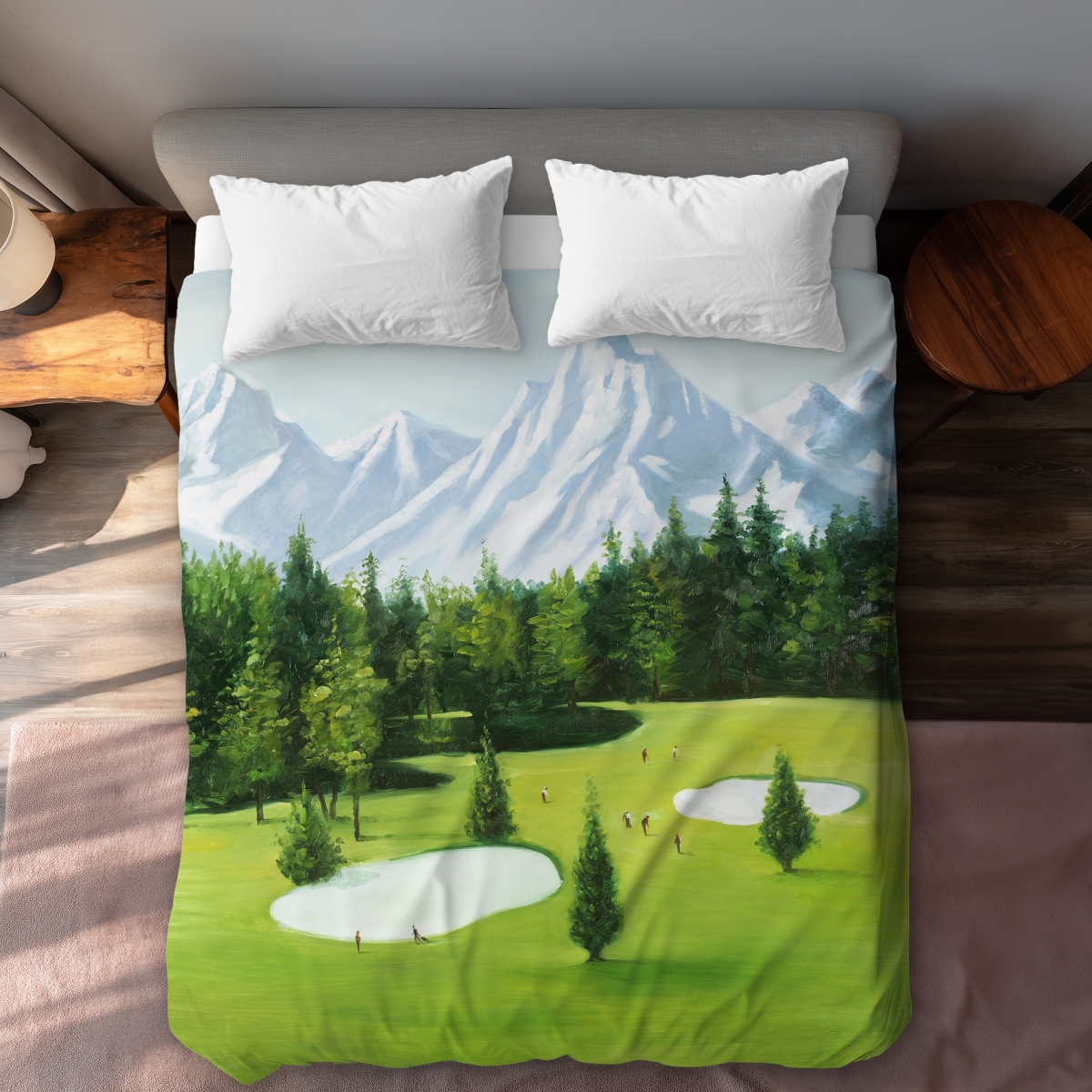 C1DCQSW00AVY2Q Golf Course Mountain View Queen Size Duvet Cover - Gray Man Cave