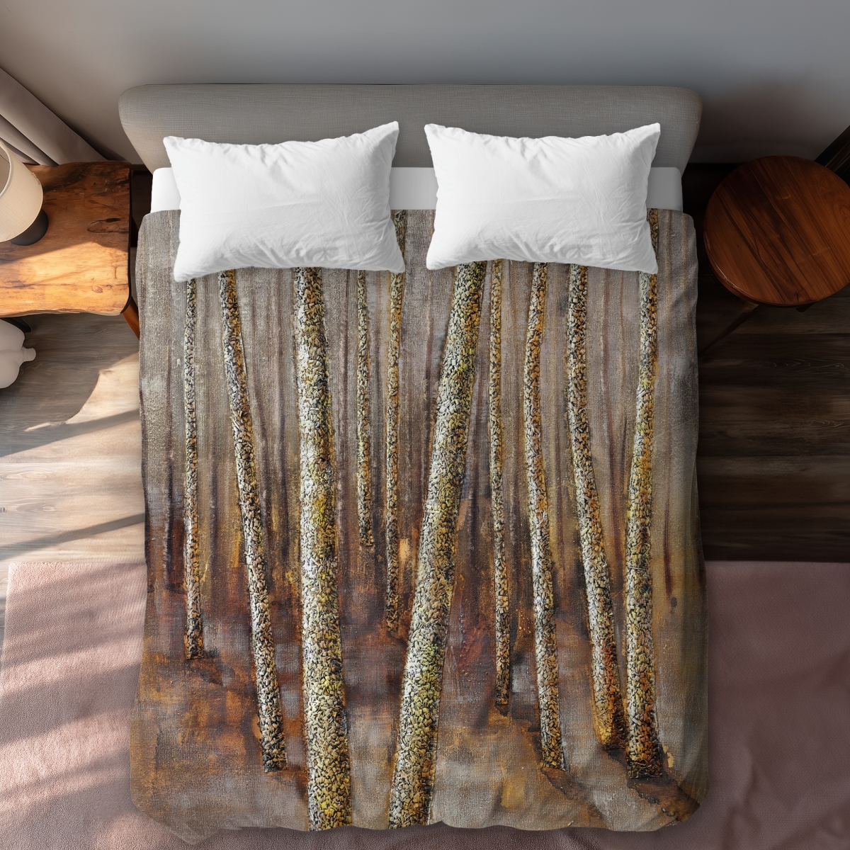 C1DCQSW0DW8TBV Forest Contemporary Queen Size Duvet Cover - White Back Decor