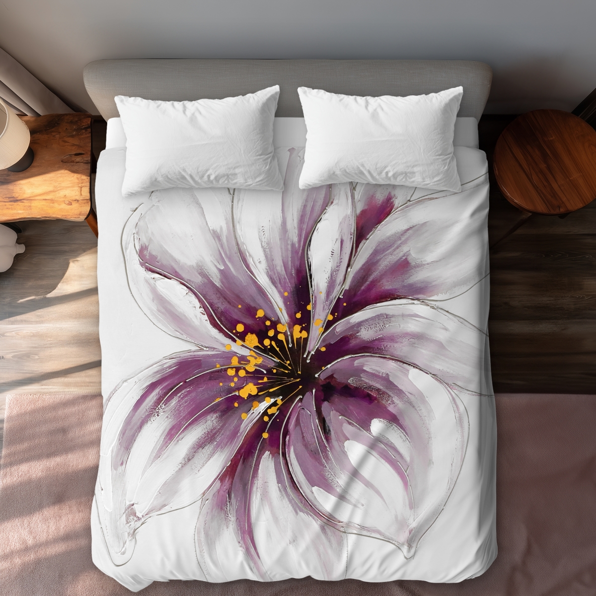 C1DCQSW0RIV8ID Purple Orchid Queen Size Duvet Cover - Floral Home Decor White Back