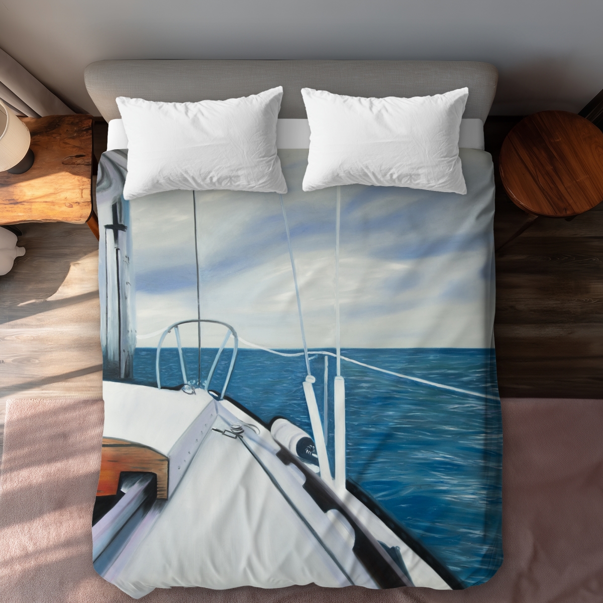 C1DCQSW0S723T4 Sail on the Water Marine Blue Queen Size Duvet Cover - Home Decor