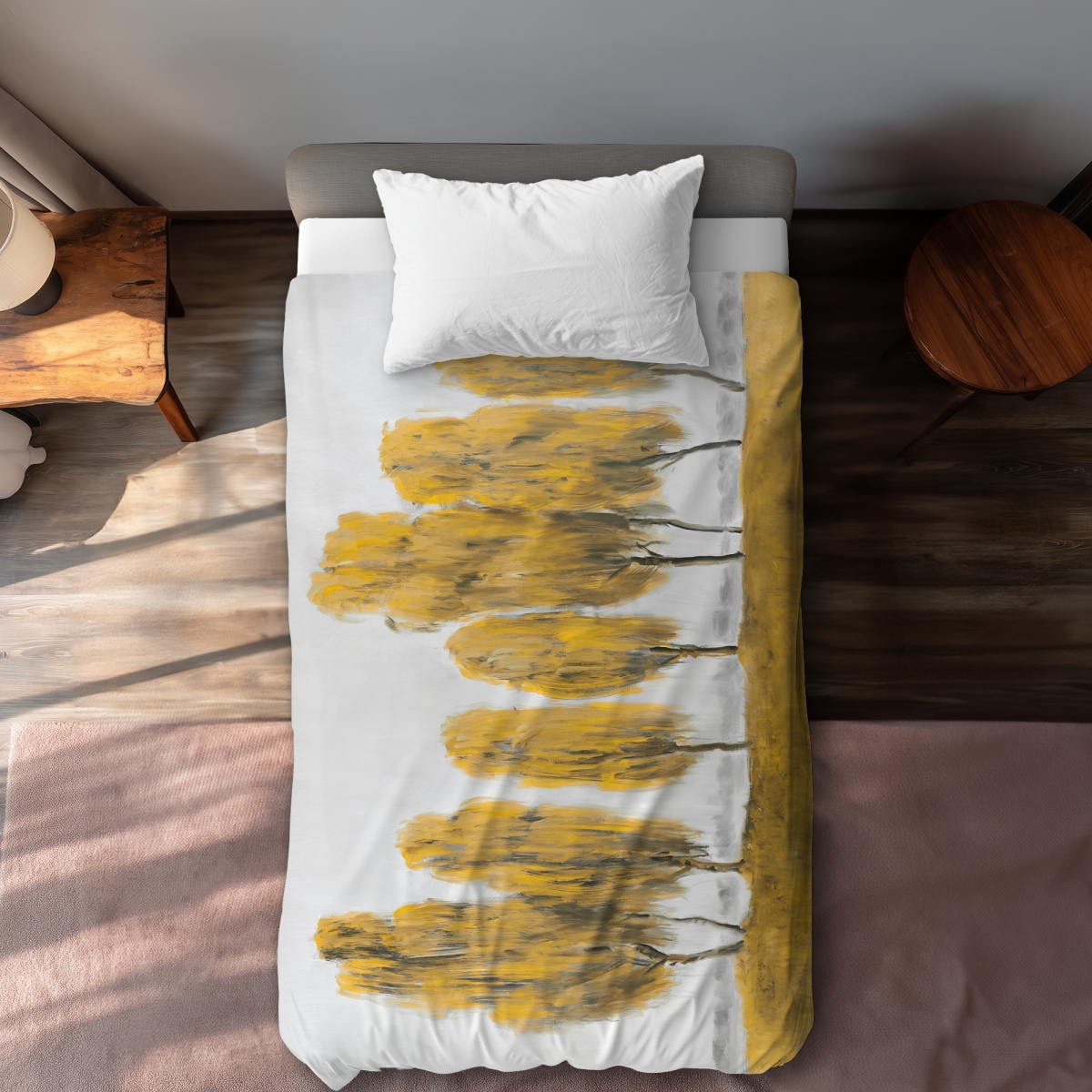 C1DCTXLWESARD3 Seven Abstract Yellow Trees - Modern Twin Size Extra Long Duvet Cover - Home Decor