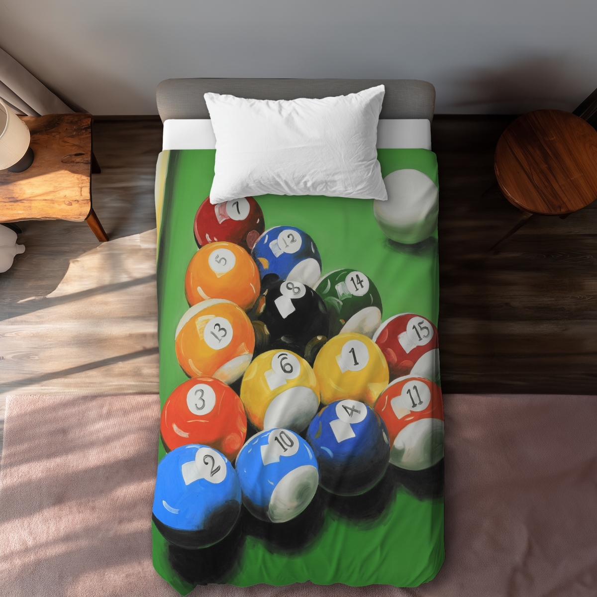 C1DCTXLWJ1071C Pool Table Twin Size Extra Long Duvet Cover - Hyperrealist Ball Formation Decor