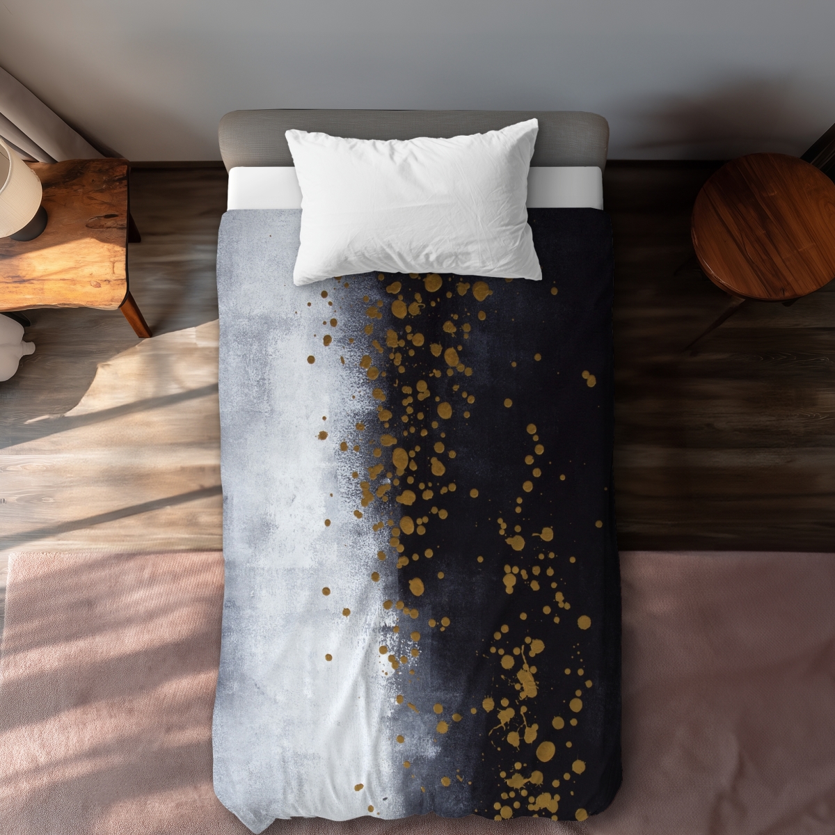 C1DCTXLW96VY3R Two Shades of Gray with Gold Dots Twin Size Extra Long Duvet Cover - Man Cave Decor