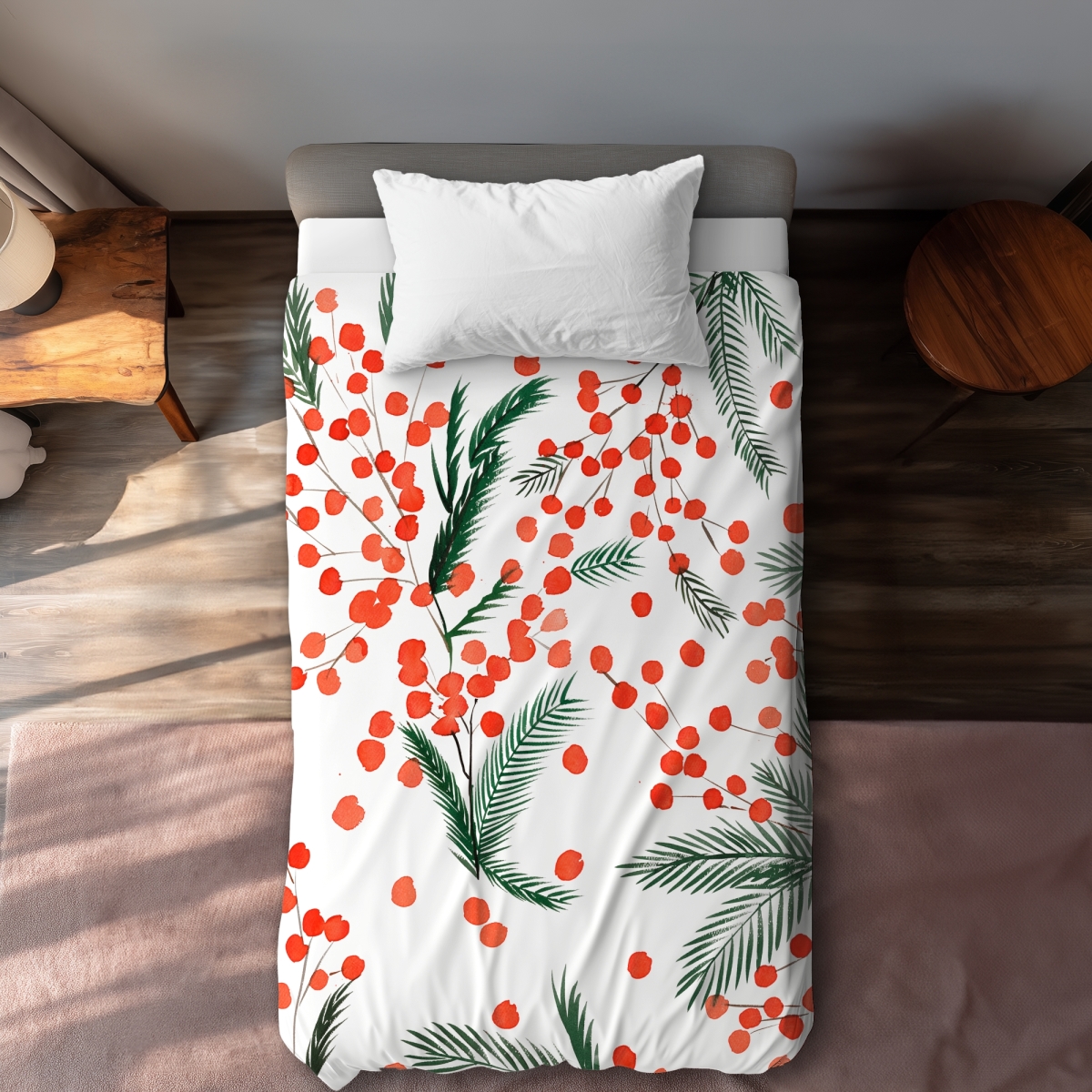 C1DCTXLWTD55TA Mistletoe Leaf Pattern Twin Size Extra Long Duvet Cover - Green Home Decor