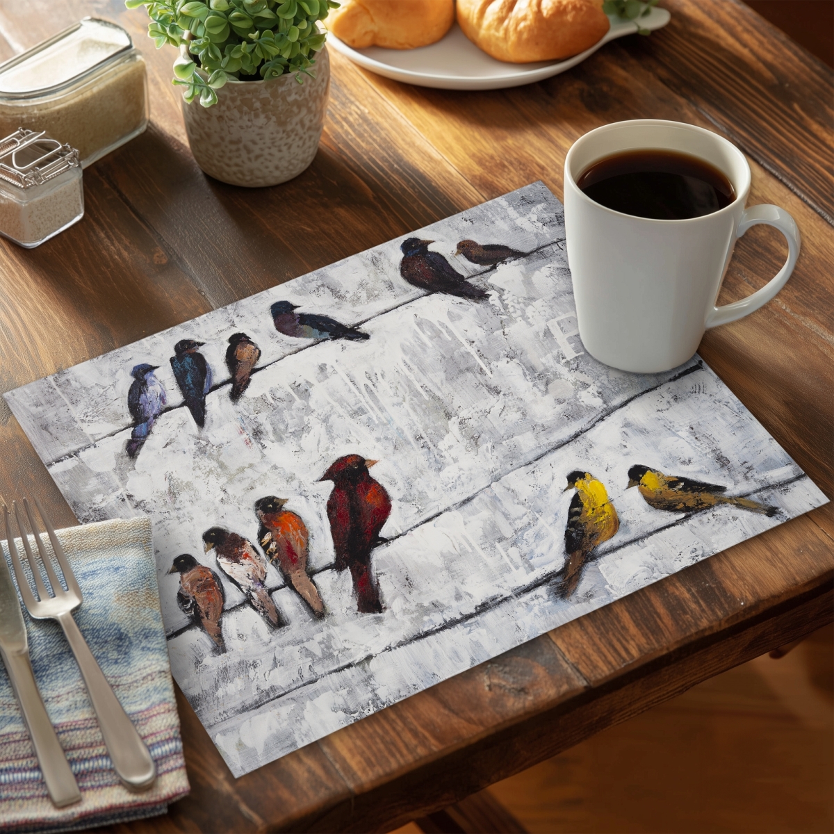 Picture of Begin Home Decor CPPM141885Y8O0 14 x 18 in. Colorful Birds Blue Bedroom Placemat - Polyester Home Decor