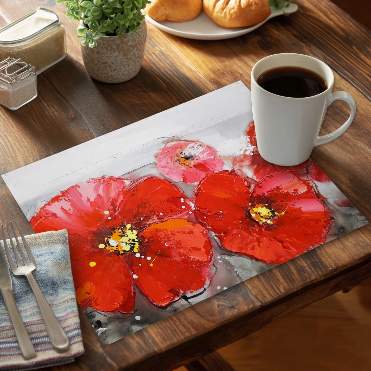 Picture of Begin Home Decor CPPM1418FL7UVS 14 x 18 in. Red Floral Polyester Placemat - Contemporary Home Decor