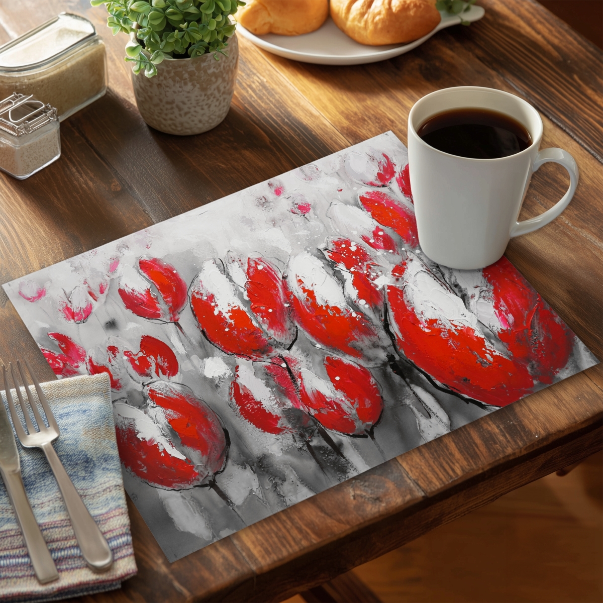 Picture of Begin Home Decor CPPM14188BM53Y 14 x 18 in. Abstract Red Tulips Placemat - Floral & Botanical Home Decor