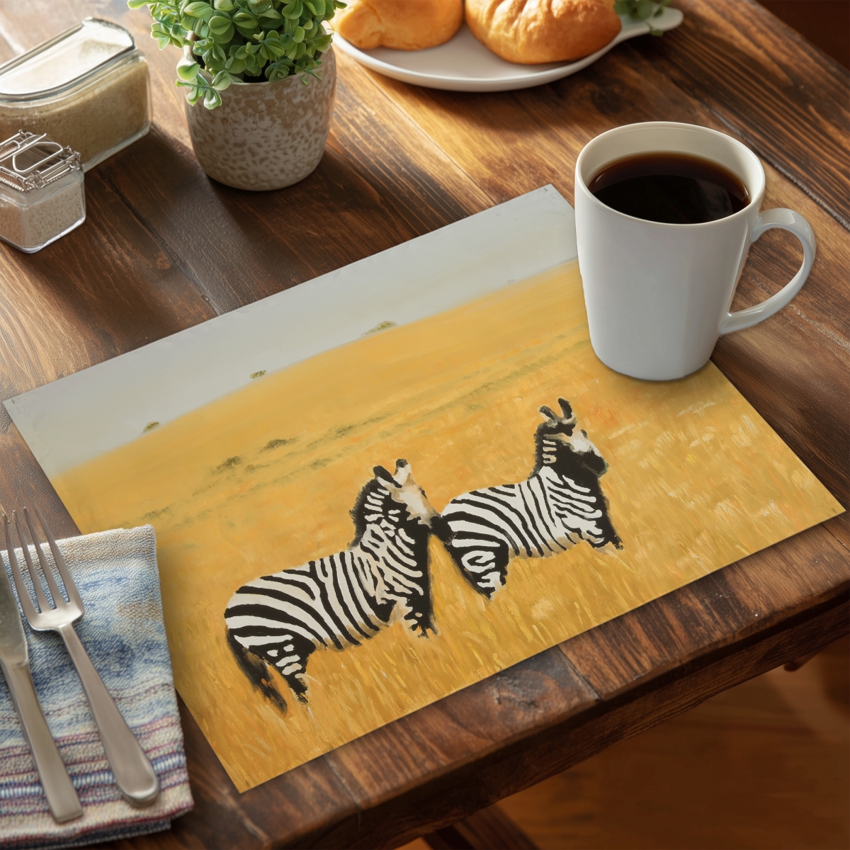 CPPM1418YAGXLS 14 x 18 in. Herd of Zebra African Yellow Polyester Placemat - Home Decor