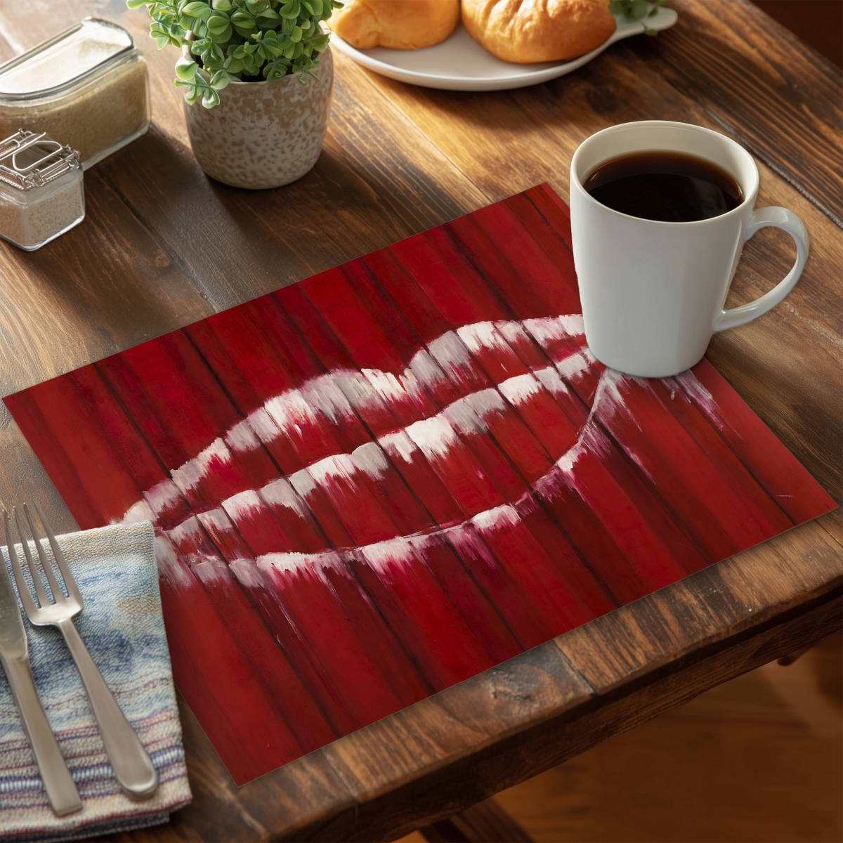Picture of Begin Home Decor CPPM14187LJLCR 14 x 18 in. Beauty Industrial White Polyester Placemat - Mouth Graffiti Decor