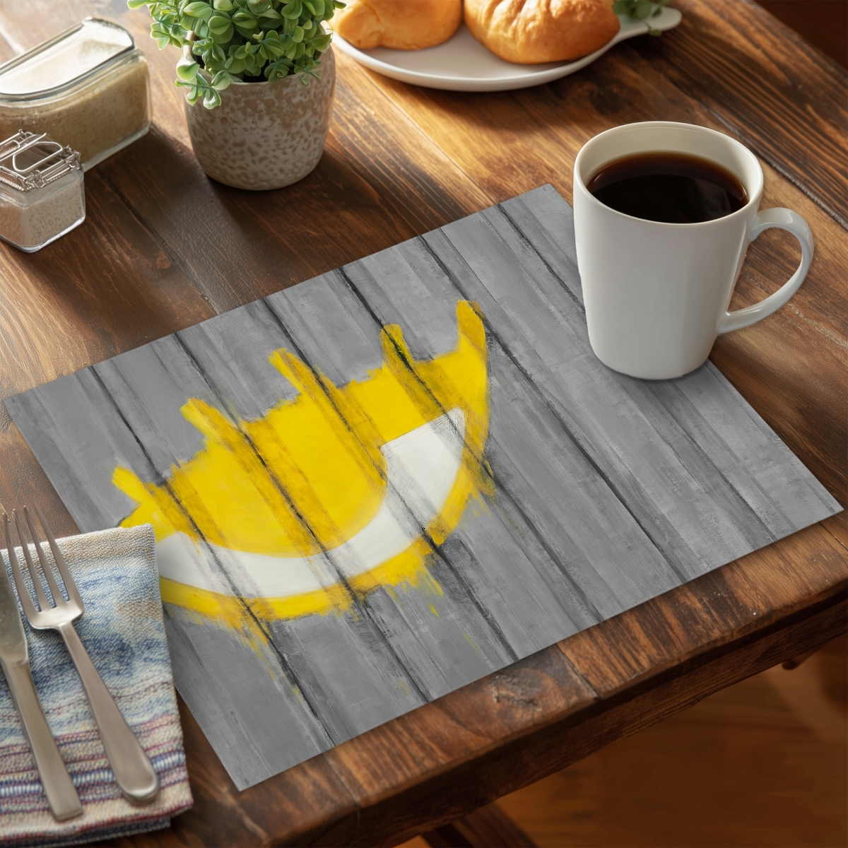 Picture of Begin Home Decor CPPM1418OPGG66 14 x 18 in. Gray Polyester Placemat - Yellow Eye Graffiti Home Decor