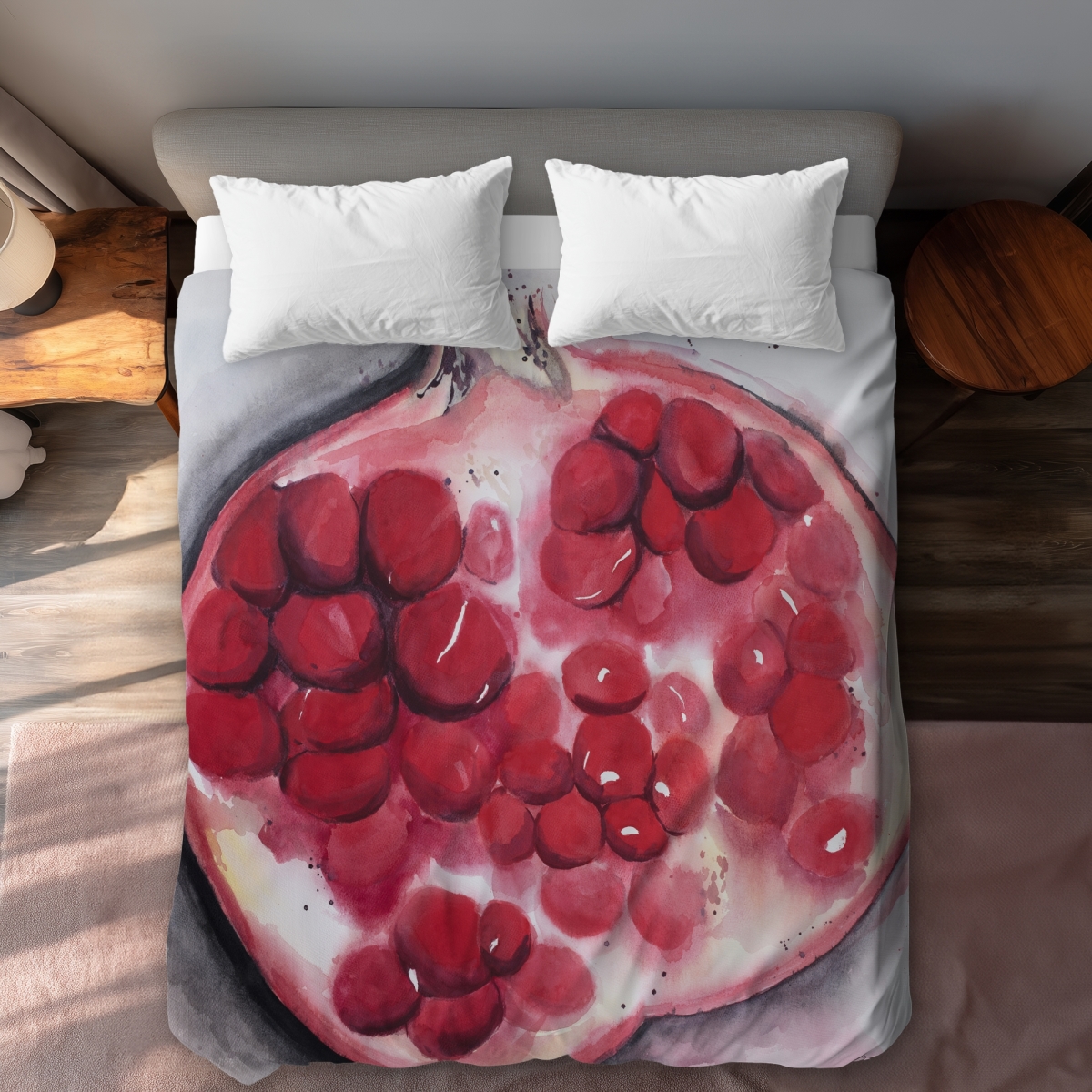 C1DCQSW01V2YET Open Pomegranate Queen Size Duvet Cover - Red Illustrative Design