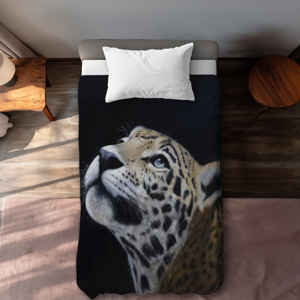 C1DCTSW020O77Q Realistic Leopard Face Twin Size Duvet Cover - Brown Hyperrealist Decor