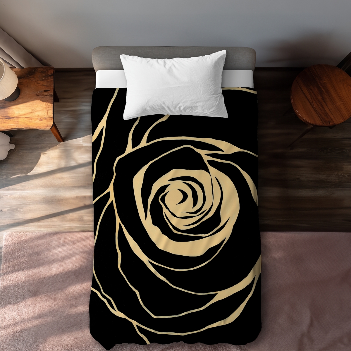 C1DCTSW09YTY13 Black Rose Romantic Shapes Twin Size Duvet Cover - Elegant Home Decor