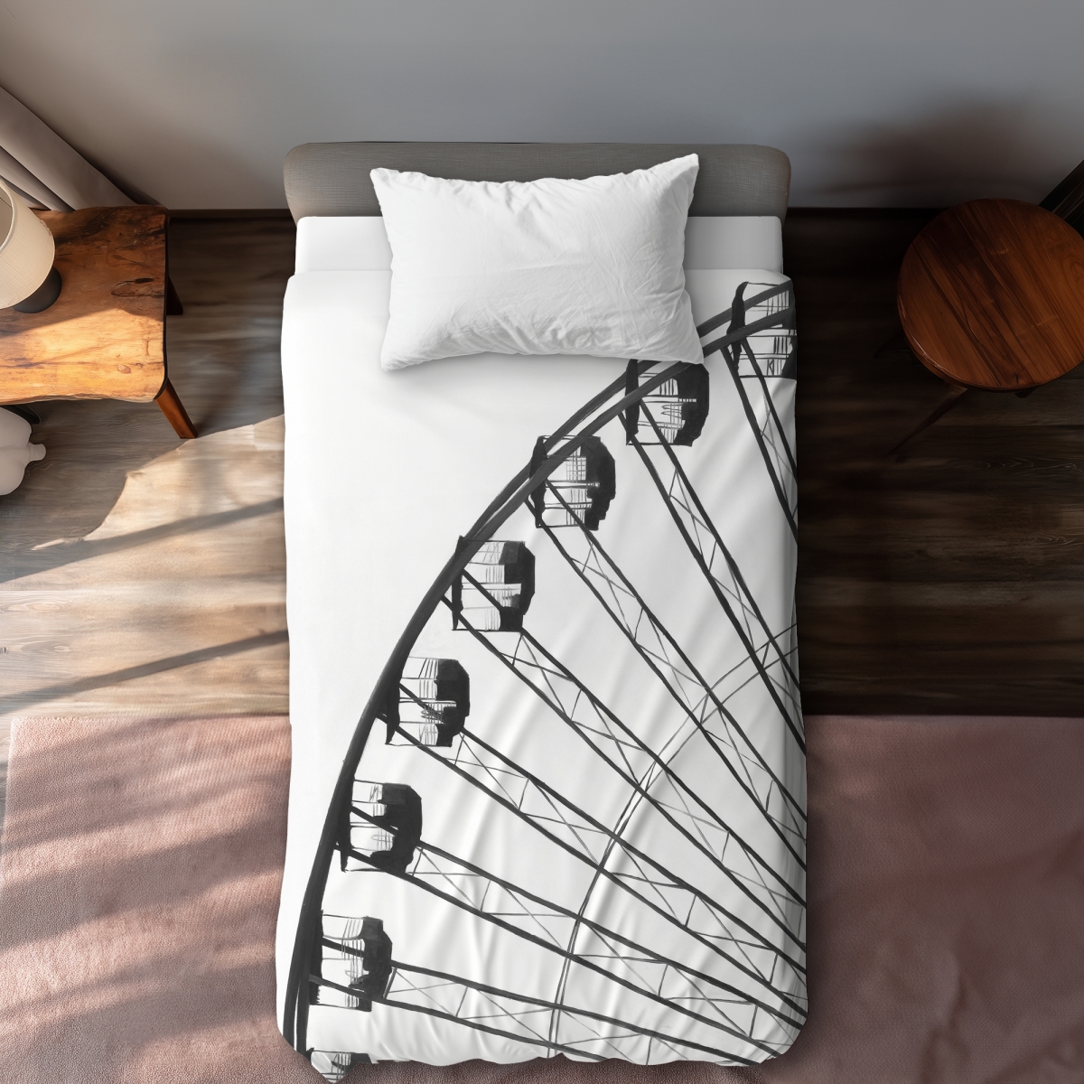C1DCTSW0ZWAKUO Quarter of A Ferris Wheel Twin Size Duvet Cover - Black & White Man Cave