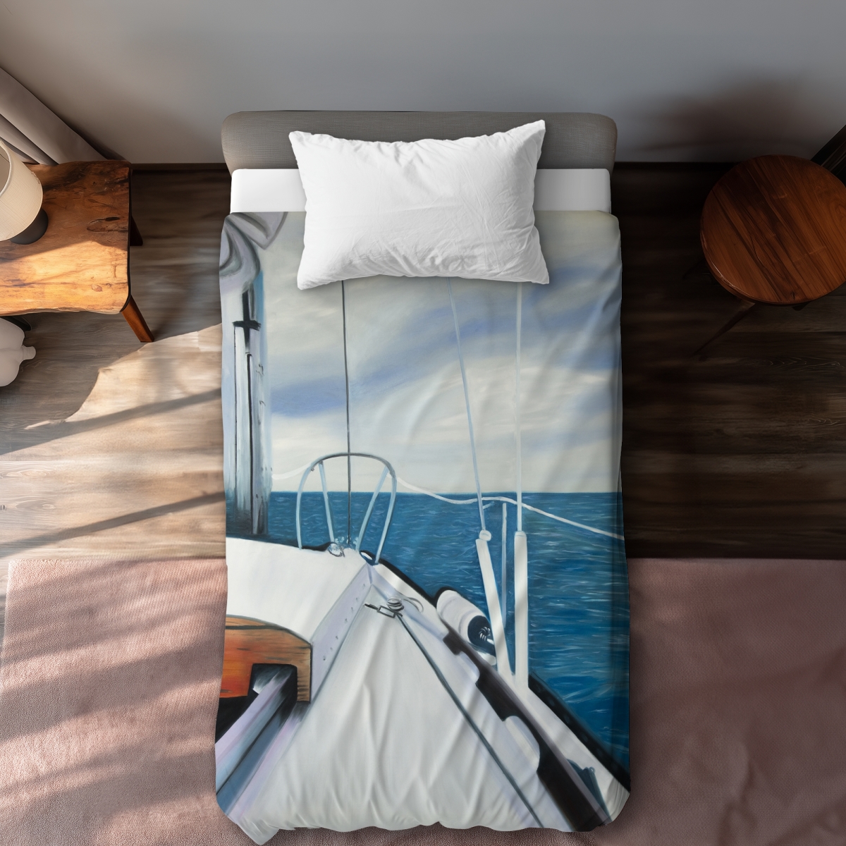 C1DCTSW0G2GPME Sail on the Water Boat Blue Twin Size Duvet Cover - Home Decor Essentials