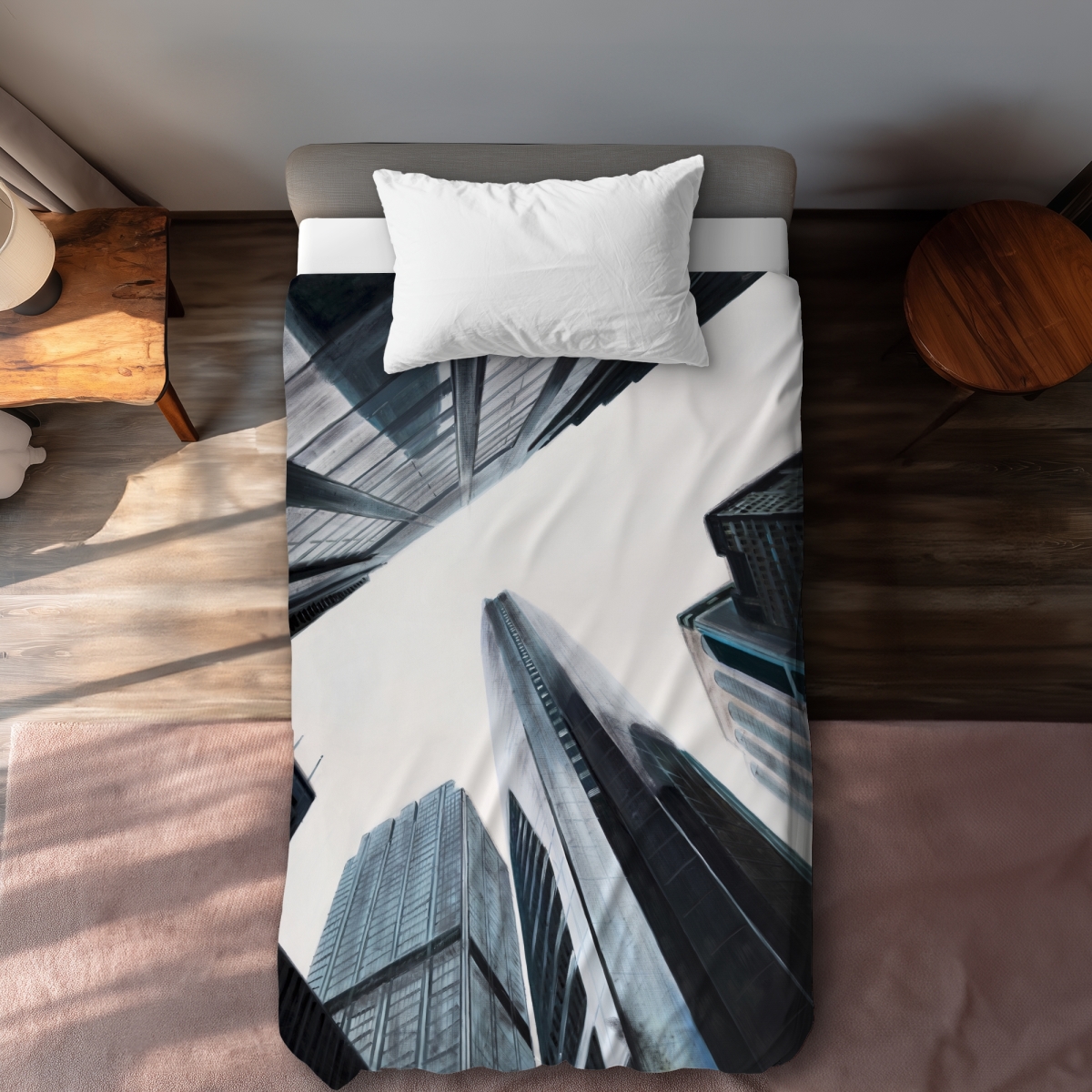 C1DCTXLWWLPC77 Perspective View of Skyscraper Twin Size Extra Long Duvet Cover - Contemporary Gray