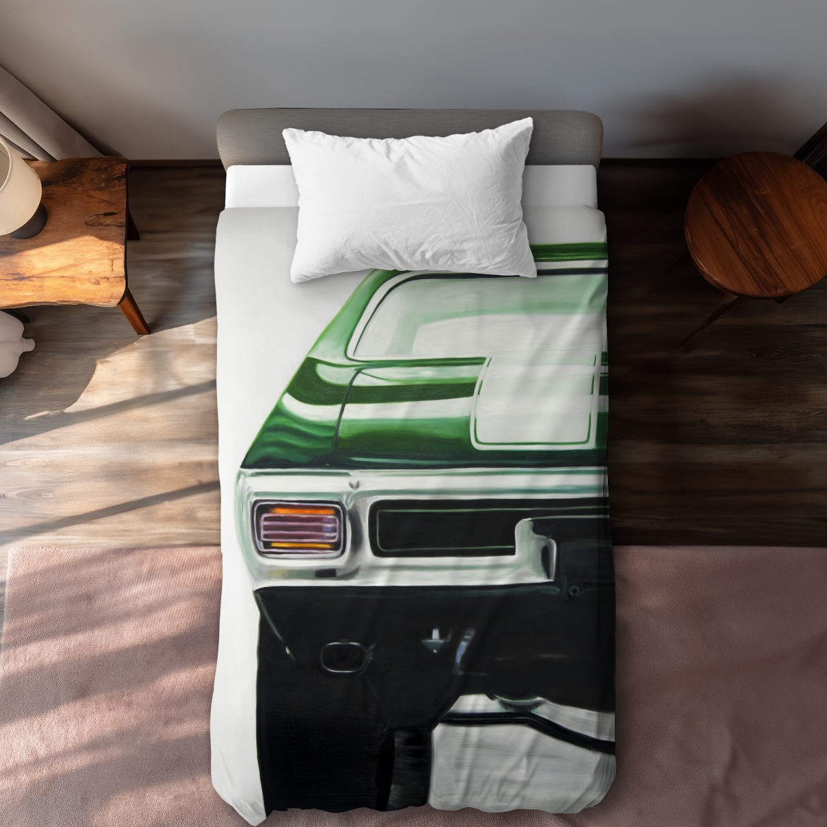 C1DCTXLWPRDSAT Classic Dark Green Car Twin Size Extra Long Duvet Cover - Hyperrealist Home Decor