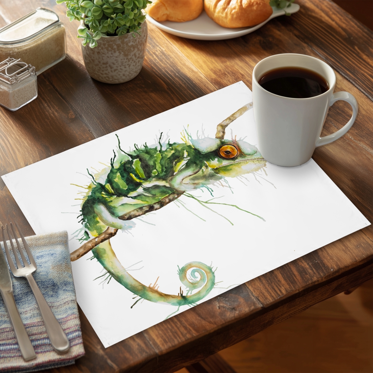 Picture of Begin Home Decor CPPM1418CG807N 14 x 18 in. Chameleon on the Lookout Placemat - Green Polyester Decor