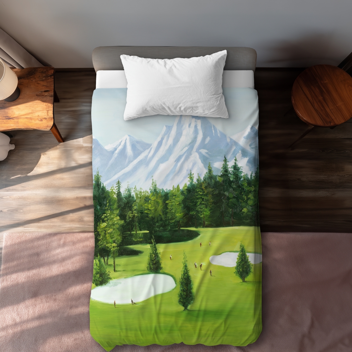 C1DCTXLW0WENX8 Golf Course with Mountains View Twin Size Extra Long Duvet Cover - Home Decor