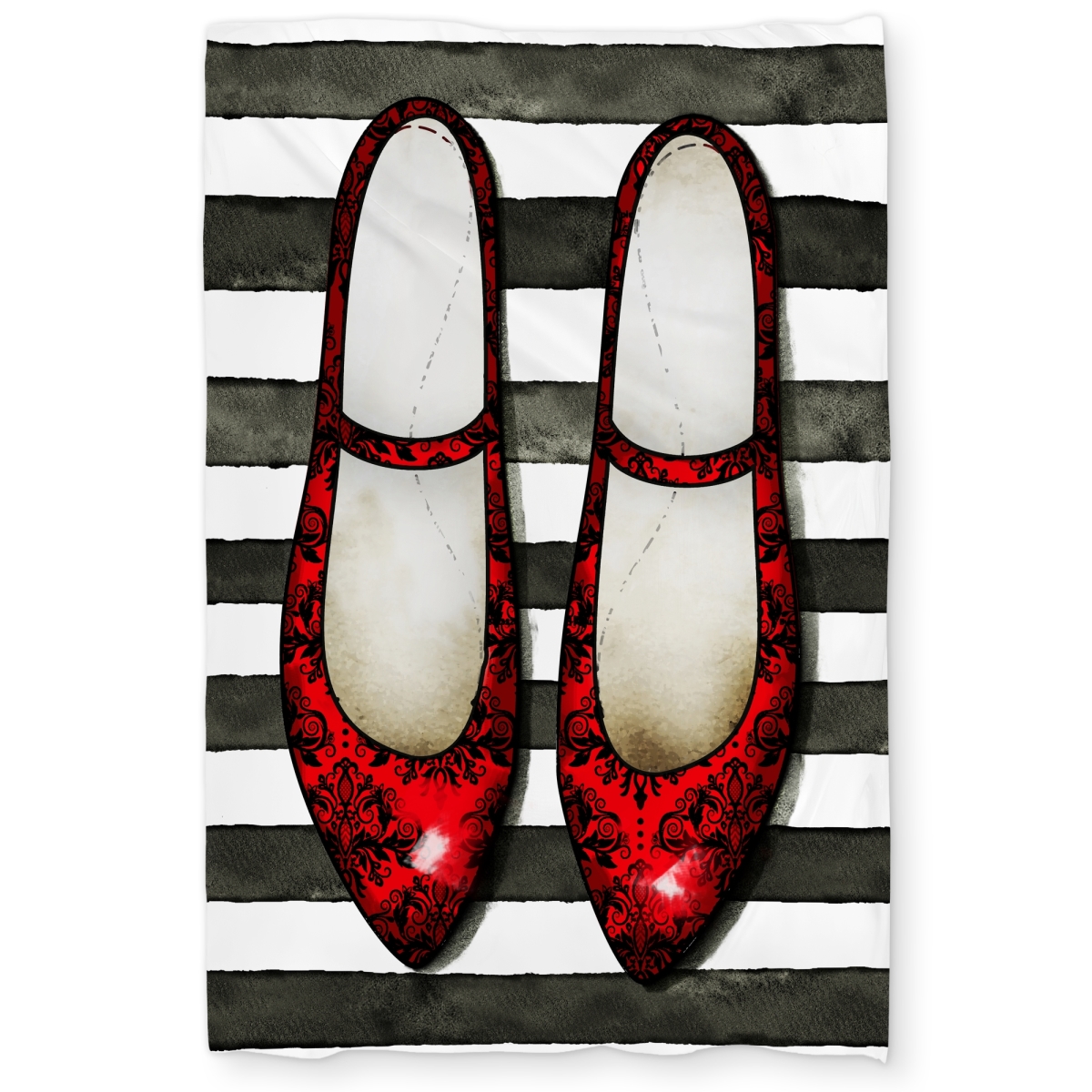 C1DCTXLWFBFH4H Red Glossy Shoes on Striped Background - Romantic Black Twin Size Extra Long Duvet Cover