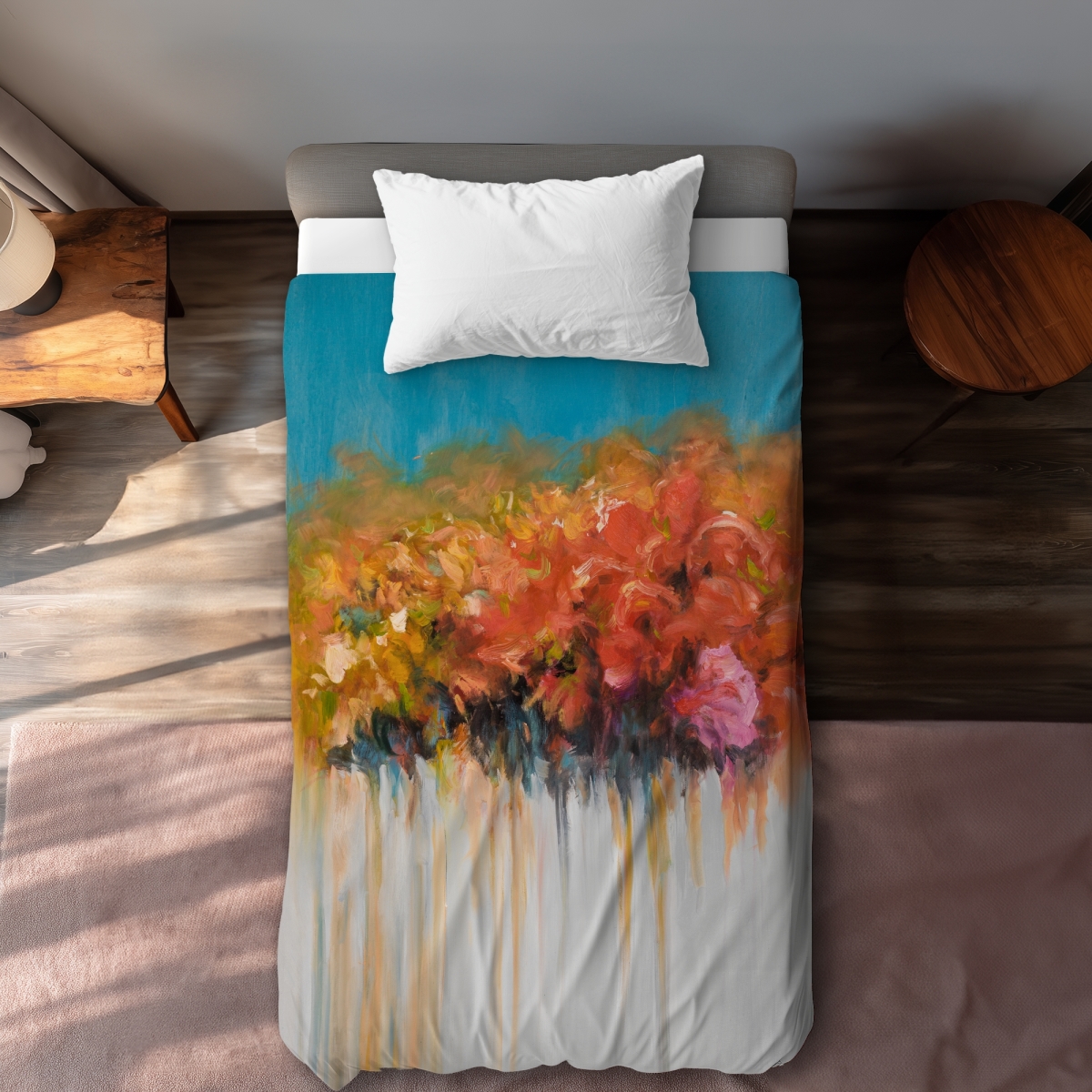 C1DCTXLWDS3LCW Orange Flowers Bundle - Contemporary Twin Size Extra Long Duvet Cover for Home Decor