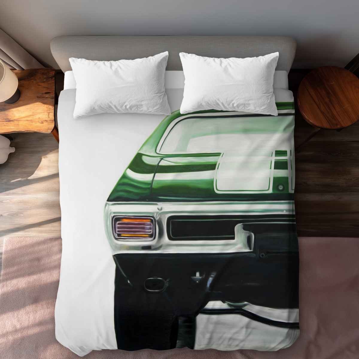 C1DCQSW0H4K8ML Classic Dark Green Car Queen Size Duvet Cover - Man Cave Home Decor