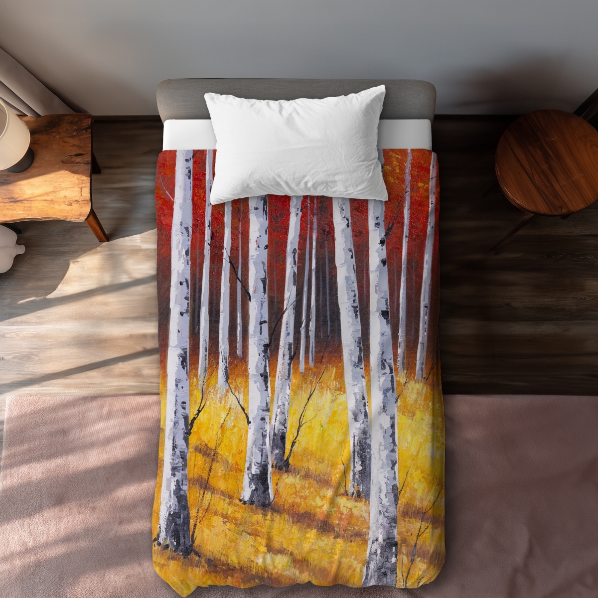 C1DCTSW0FEYEUO Fall Forest Landscape Twin Size Duvet Cover - Modern Bedroom Decor