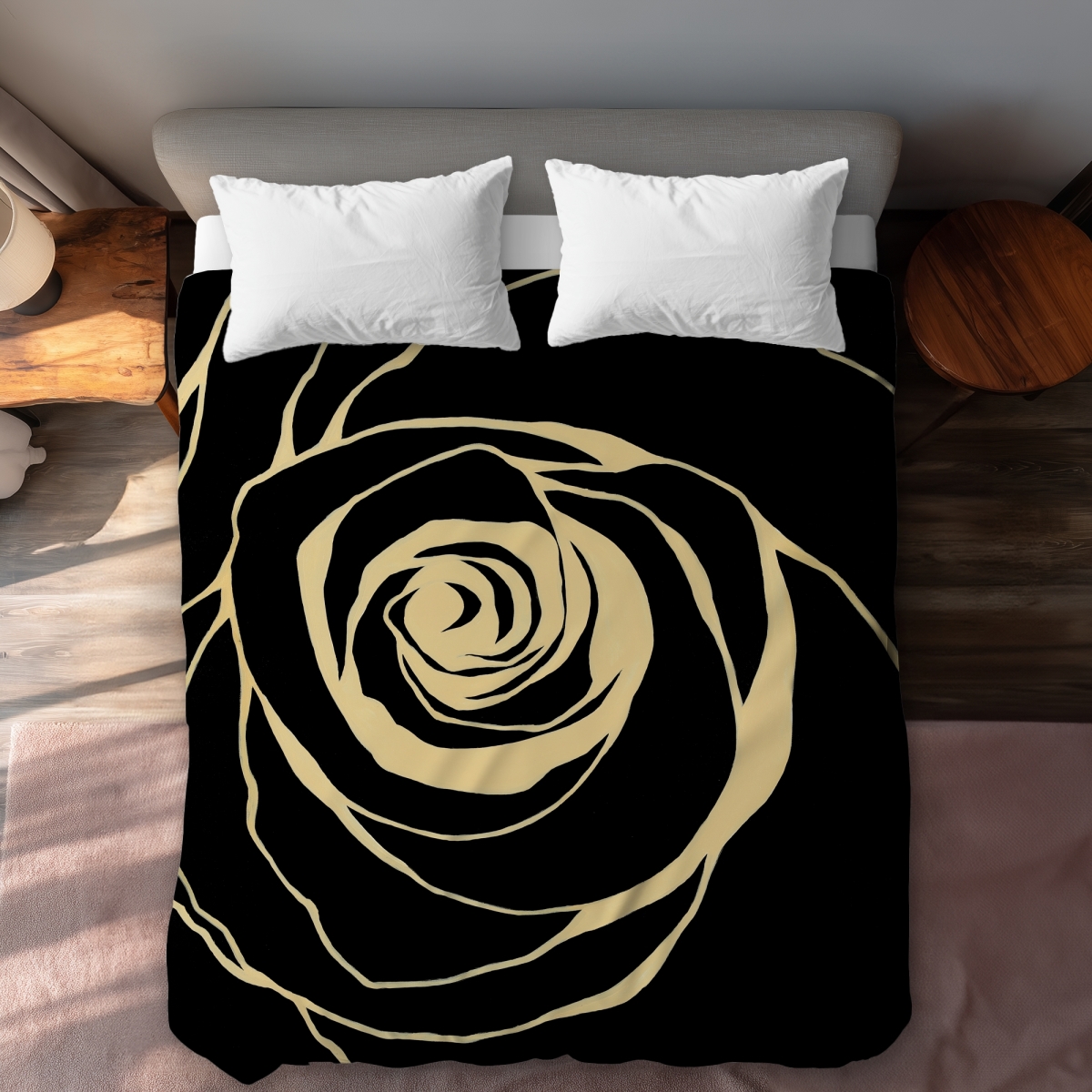 C1DCQSW0XIDXI3 Black Rose Queen Size Duvet Cover - Romantic Bedroom Decor