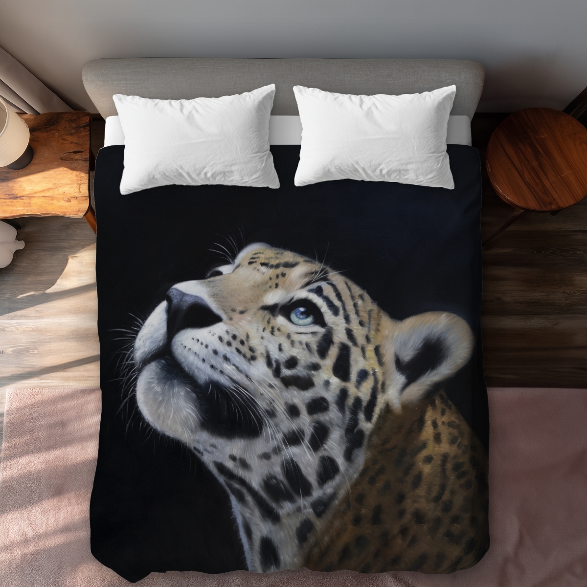 C1DCQSW077HMIL Realistic Leopard Face Queen Size Duvet Cover - Hyperrealist Wildlife Decor