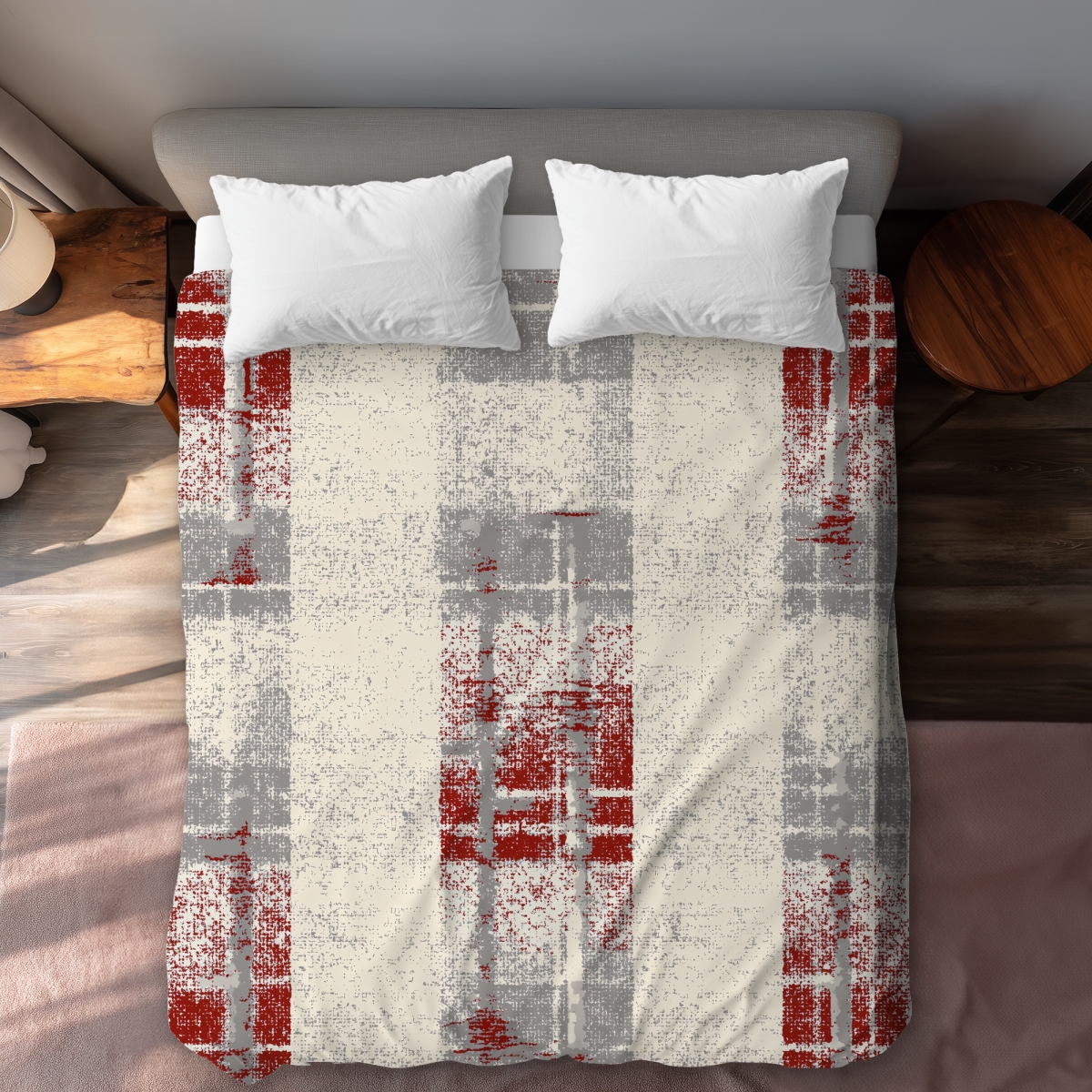C1DCQSW01665E3 Grunge Red Pattern Gray Queen Size Duvet Cover - Chic Home Decor