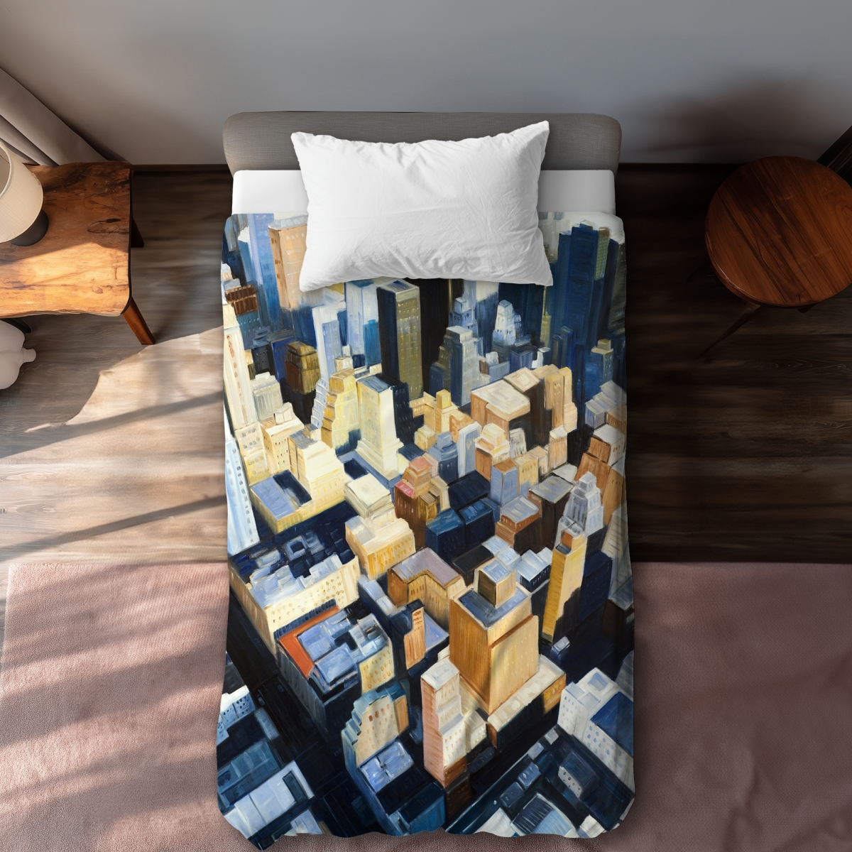 C1DCTXLWRDOB5I Manhattan View Empire State Building Orange Building Twin Size Extra Long Duvet Cover