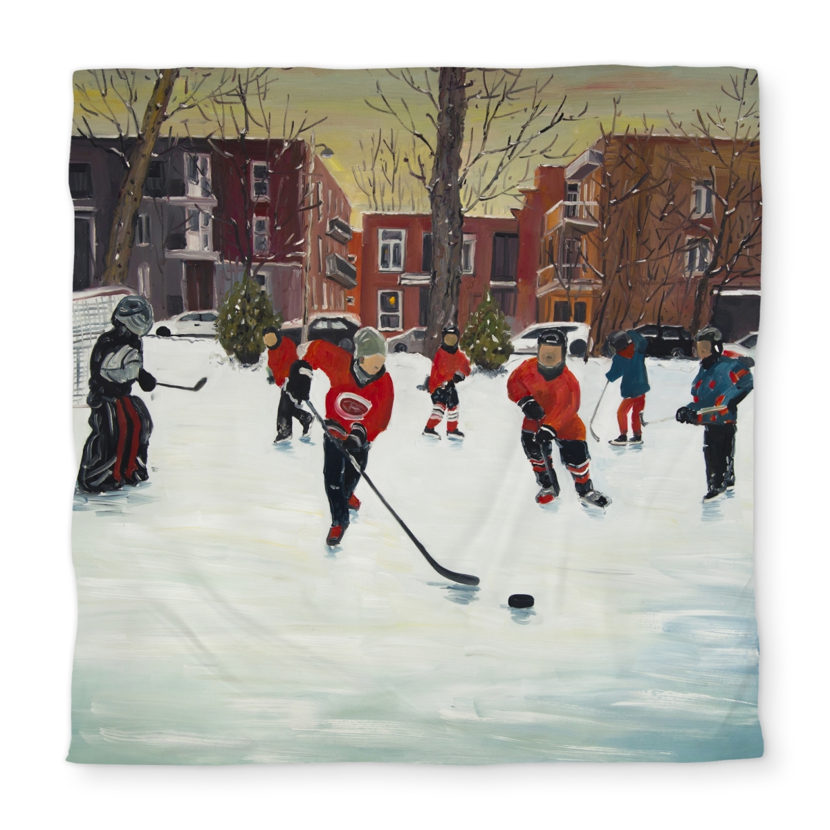 C1DCQSW01ZJO98 Young Hockey Players Queen Size Duvet Cover - Contemporary Man Cave Decor