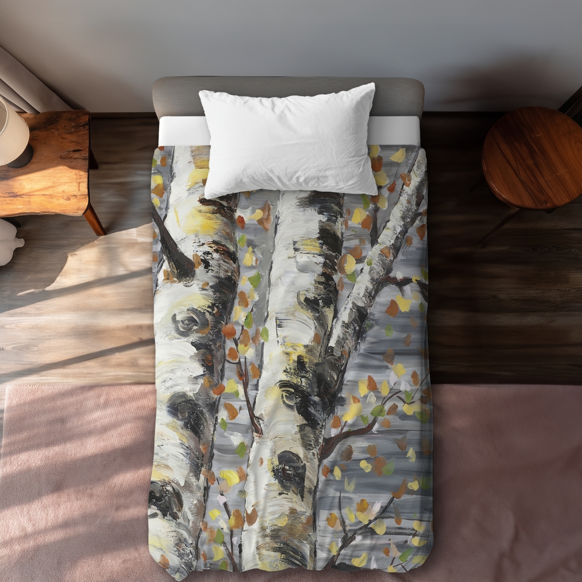 C1DCTXLWTC17SW Budding White Birches Contemporary Bedroom Twin Size Extra Long Duvet Cover - Home Decor