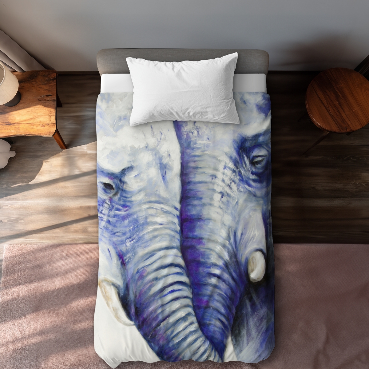 C1DCTXLWL4ITFB Elephant Couple Loving Each Other Blue Twin Size Extra Long Duvet Cover - Home Decor