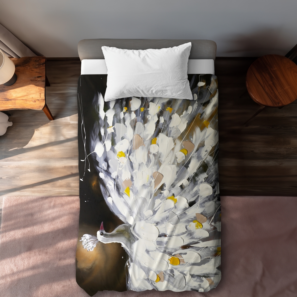 C1DCTXLWZRYDJV Abstract Peacock - Contemporary Feathers Twin Size Extra Long Duvet Cover - Home Decor