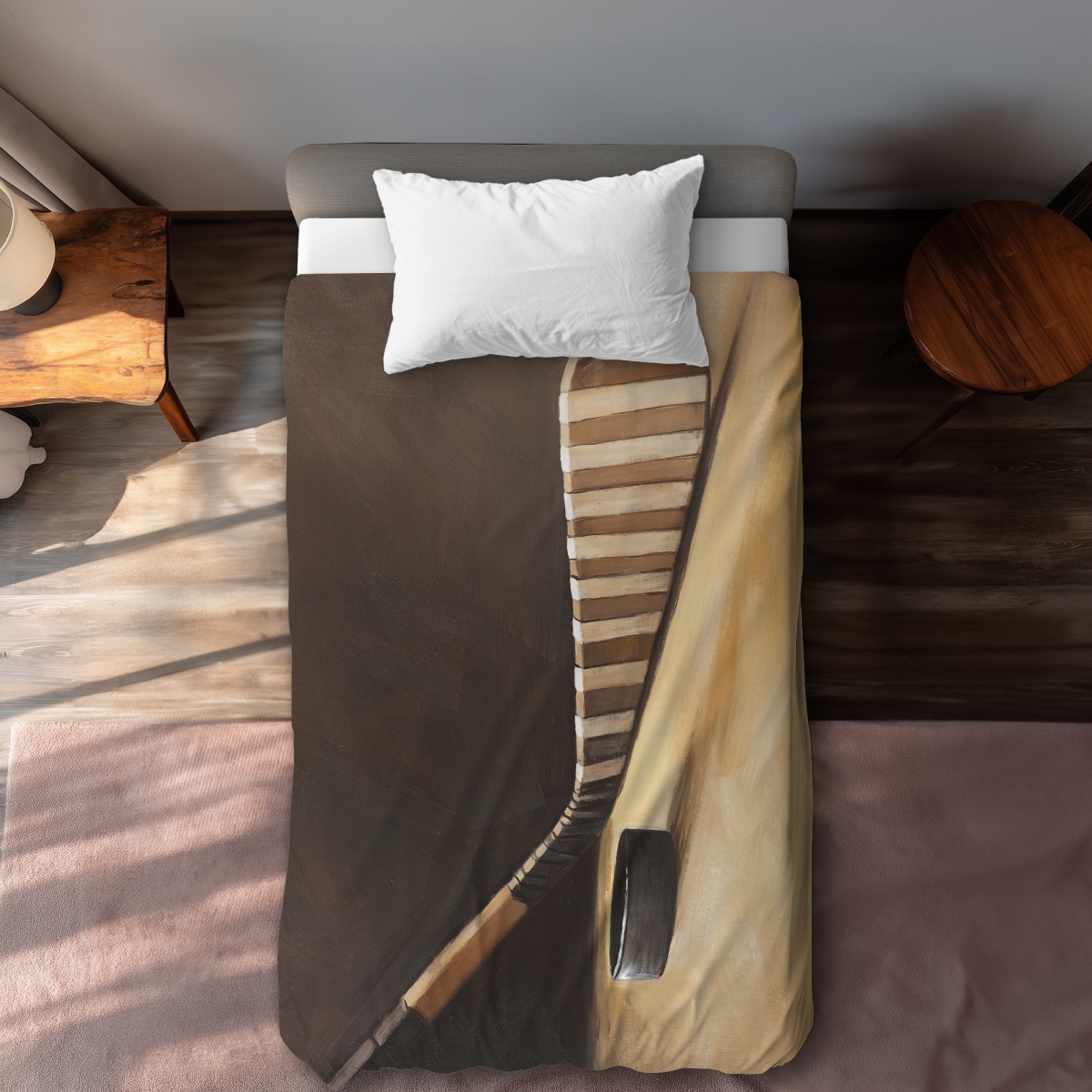 C1DCTXLWPSI048 Stick & Hockey Puck Twin Size Extra Long Duvet Cover - Man Cave Home Decor