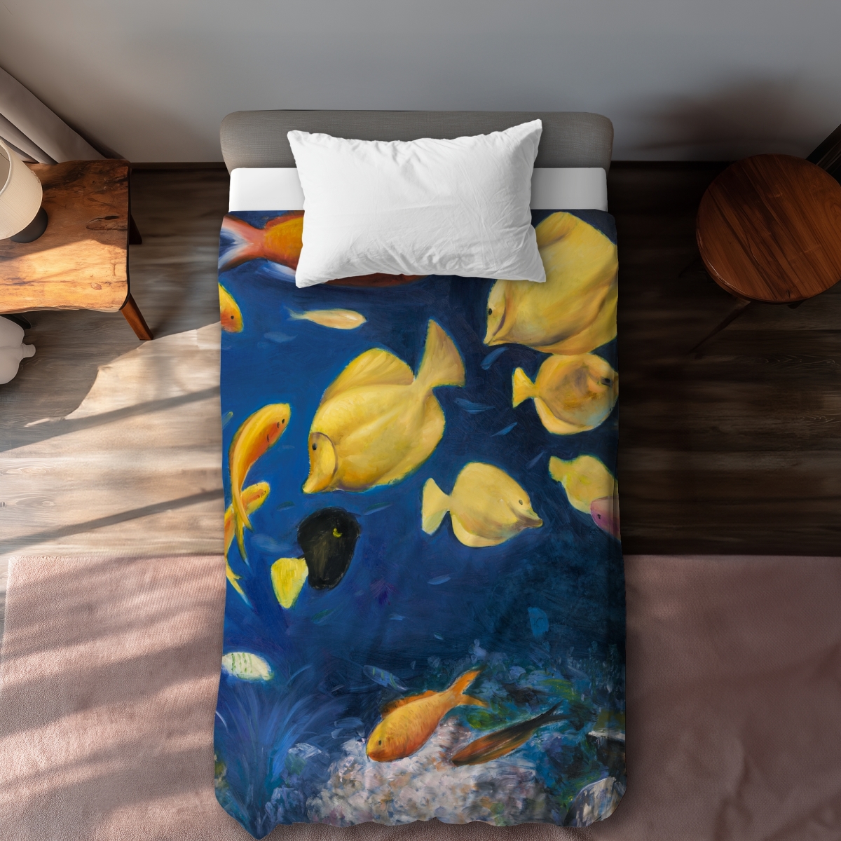 C1DCTXLWKXUBE8 Fish Under the Sea Orange Sea Twin Size Extra Long Duvet Cover - Home Decor