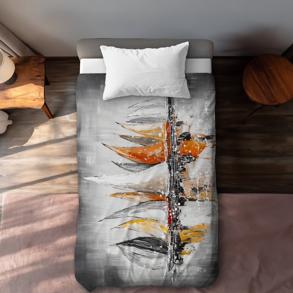 C1DCTXLWWFS98E Sails on the Winds - Contemporary Orange Twin Size Extra Long Duvet Cover - Home Decor