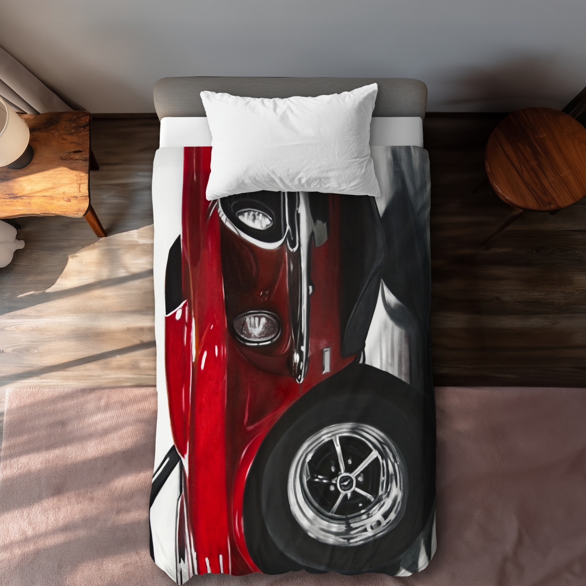 C1DCTXLW5TJH2N Classic Red Car Vintage Twin Size Extra Long Duvet Cover - Man Cave Home Decor