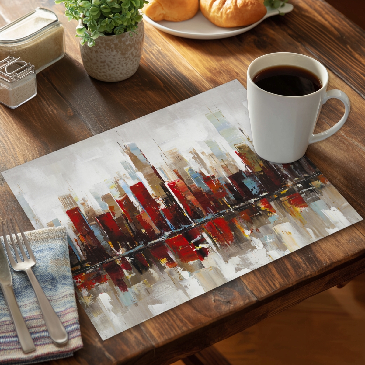 Picture of Begin Home Decor CPPM1418NO97KZ 14 x 18 in. Industrial Bedroom Placemat - Abstract Colorful Skyscrapers