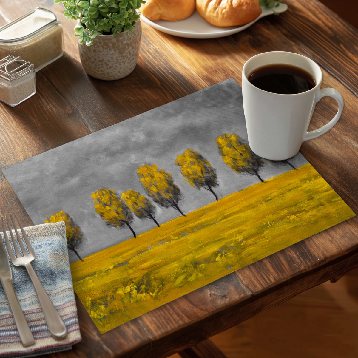 Picture of Begin Home Decor CPPM141834YFTX 14 x 18 in. Yellow Trees in Field Placemat - Bedroom Decor - Polyester