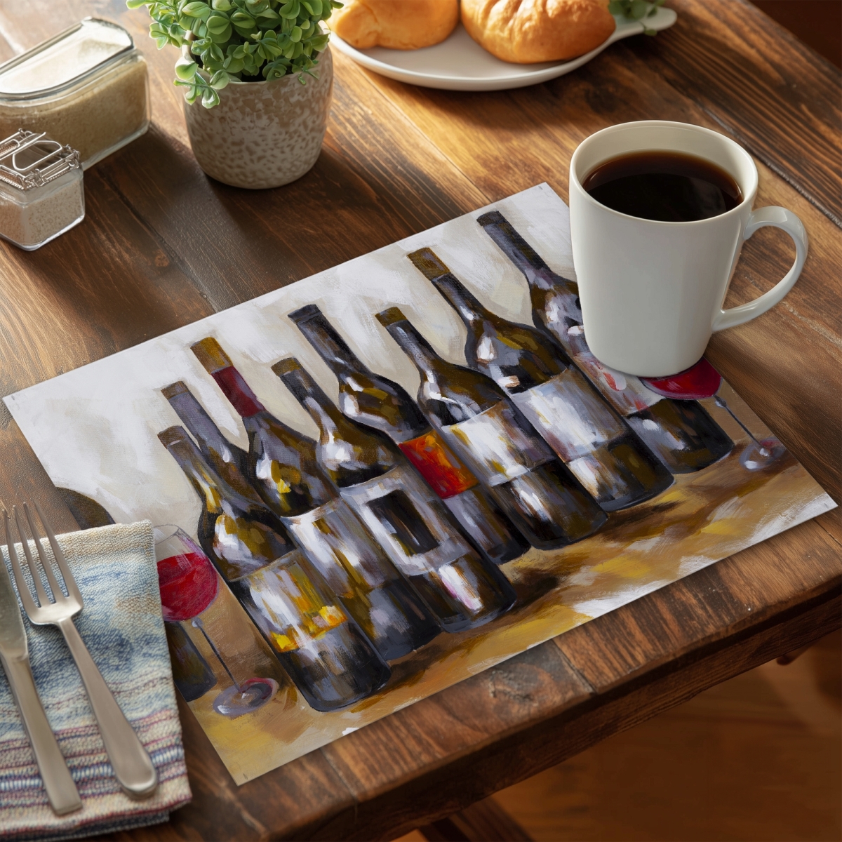 Picture of Begin Home Decor CPPM1418IP2L6Q 14 x 18 in. Red Wine Bottles Brown Polyester Placemat - Home Decor