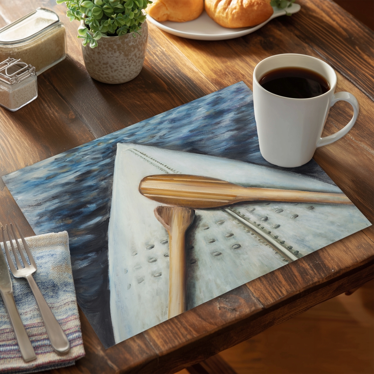 Picture of Begin Home Decor CPPM1418HIPS0D 14 x 18 in. Canoe Adventure Marine Blue Sports Placemat - Polyester Decor