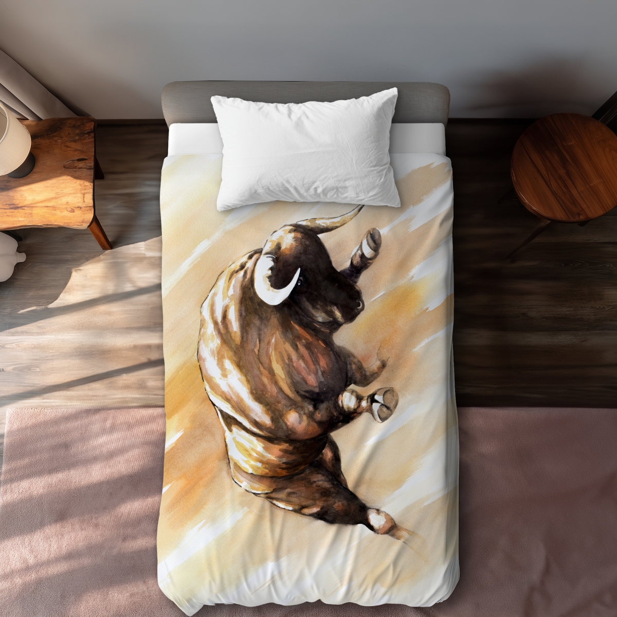 C1DCTSW0HSGULY Bull To Attack Man Cave Cow Twin Size Duvet Cover - Home Decor