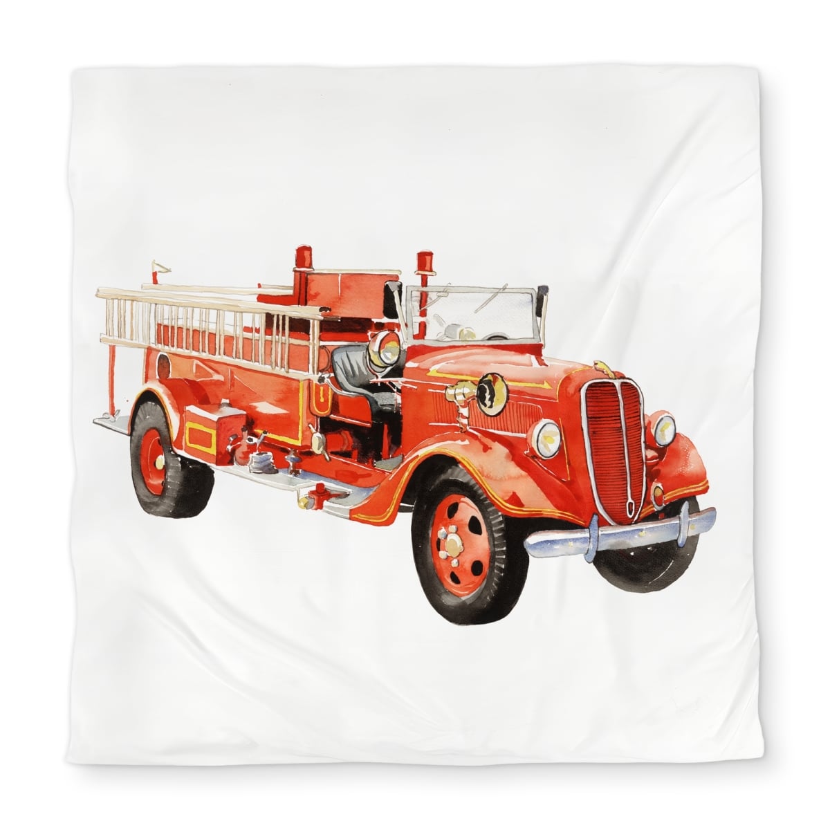 C1DCQSW0CHGFZE Vintage Fire Truck Queen Size Duvet Cover - Man Cave Decor for Kids
