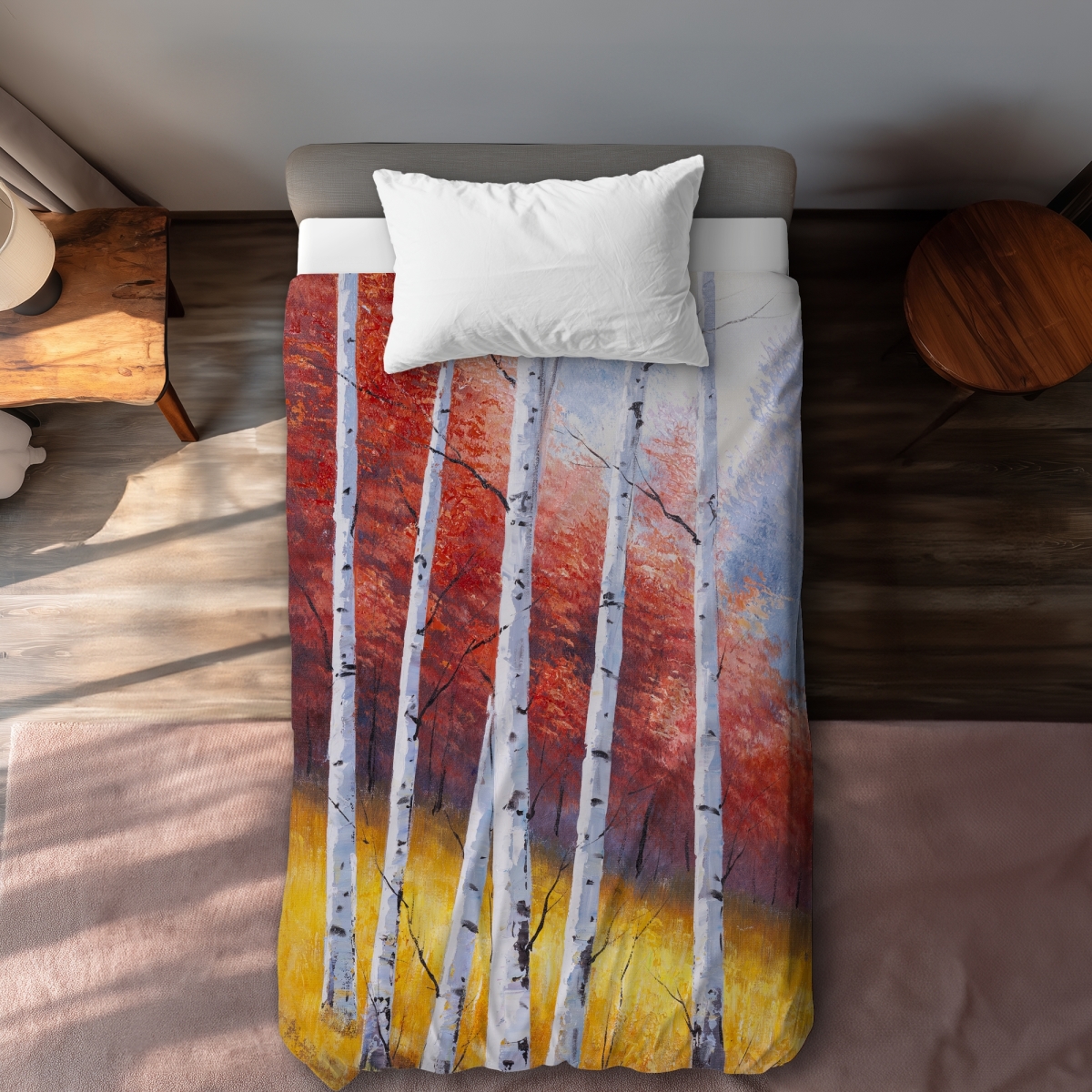 C1DCTSW02HCSTV Fall Landscape with Birches Twin Size Duvet Cover - Modern Home Decor
