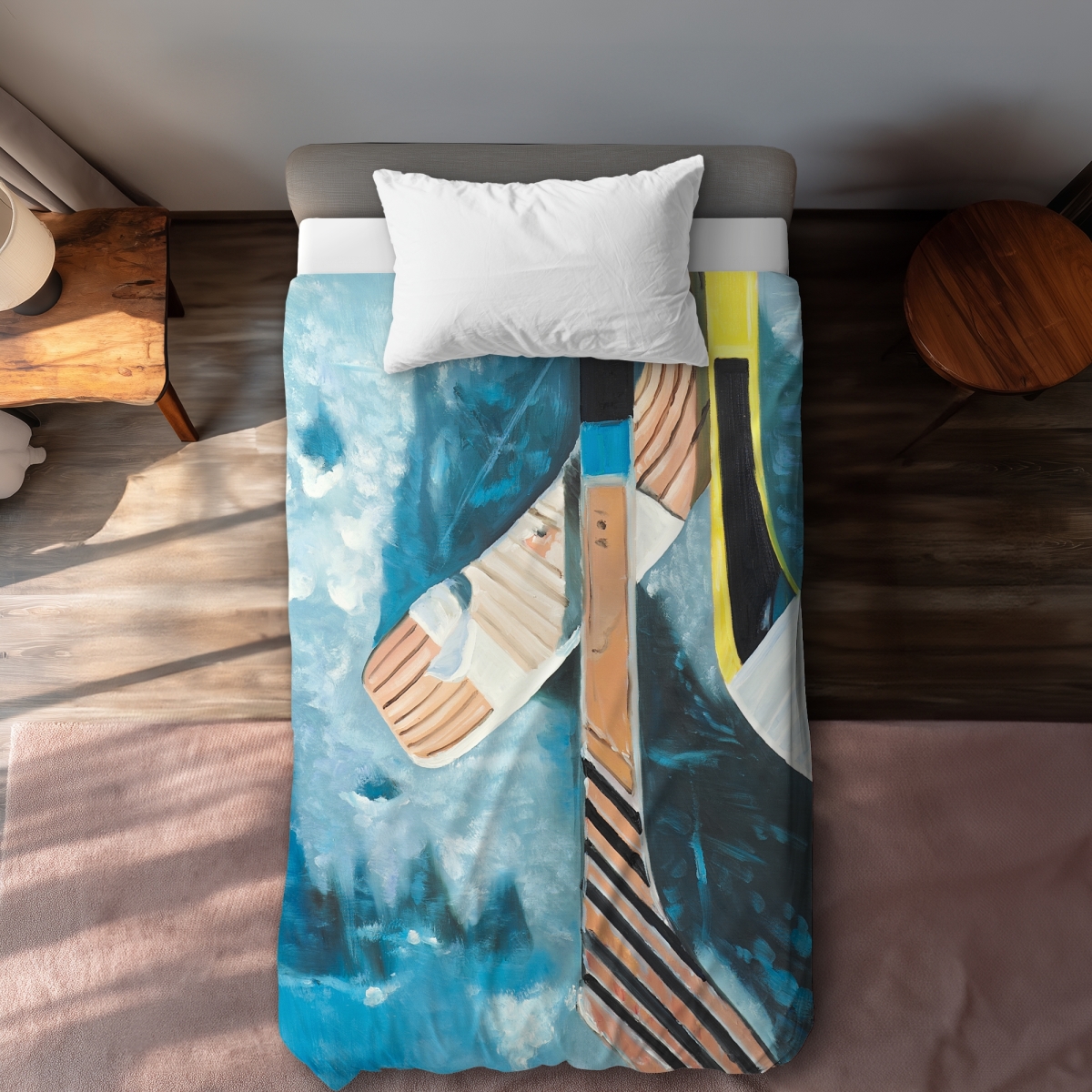 C1DCTSW0XSY8ZQ Hockey Sticks Twin Size Duvet Cover - Man Cave Home Decor for Hobbies
