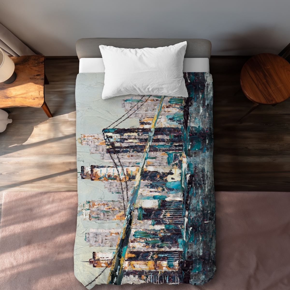 C1DCTXLWET0KEJ Abstract & Texturized Bridge Twin Size Extra Long Duvet Cover - Contemporary Decor