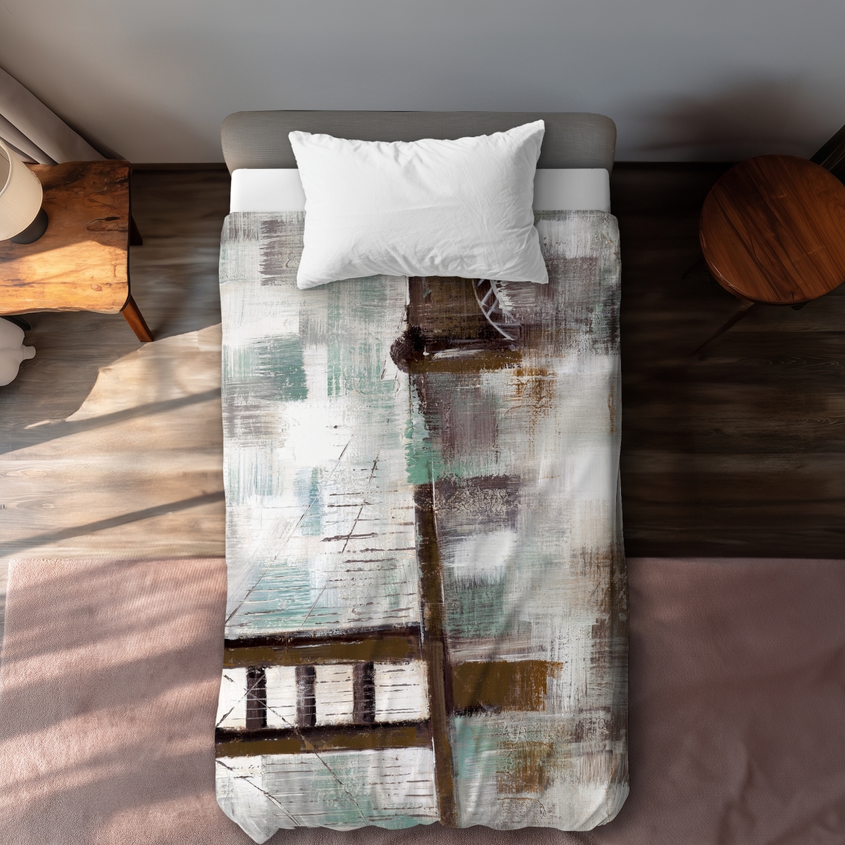 C1DCTXLWFKCKE0 Abstract Golden Gate Turquoise Industrial Twin Size Extra Long Duvet Cover - Home Decor