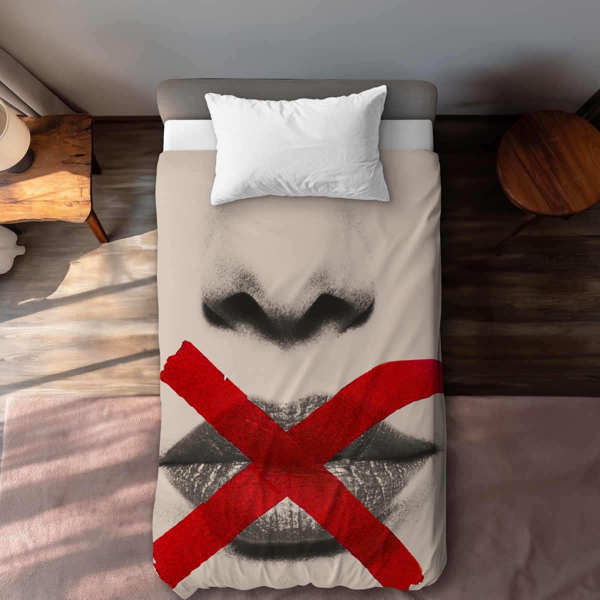 C1DCTXLWCTSENA Grayscale Lips with Red X - Beige Living Room Twin Size Extra Long Duvet Cover
